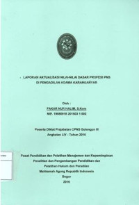 Diklat Prajabatan CPNS Gol.III Angkatan LIV: Laporan aktualisasi nilai-nilai dasar profesi pns di pengadilan negeri karanganyar