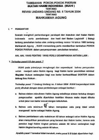 Image of Tambahan pokok-pokok pikiran Ikatan Hakim Indonesia (IKAHI) Tentang revisi undang-undang no. 5 tahun 2004 tentang Mahkamah Agung