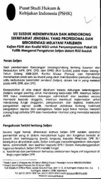Image of UU Susduk menempatkan dan mendorong sekretariat jenderal yang profesional dan berorientasi melayani parlemen  ( kajian PSHK dan koalisi NGO untuk penyempurnaan paket uu politik mengenani pengaturan sekjen dalam ruu susduk)