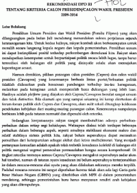 Image of Rekomendasi DPD RI tentang kriteria calon presiden/ calon wakil presiden 2009-2014